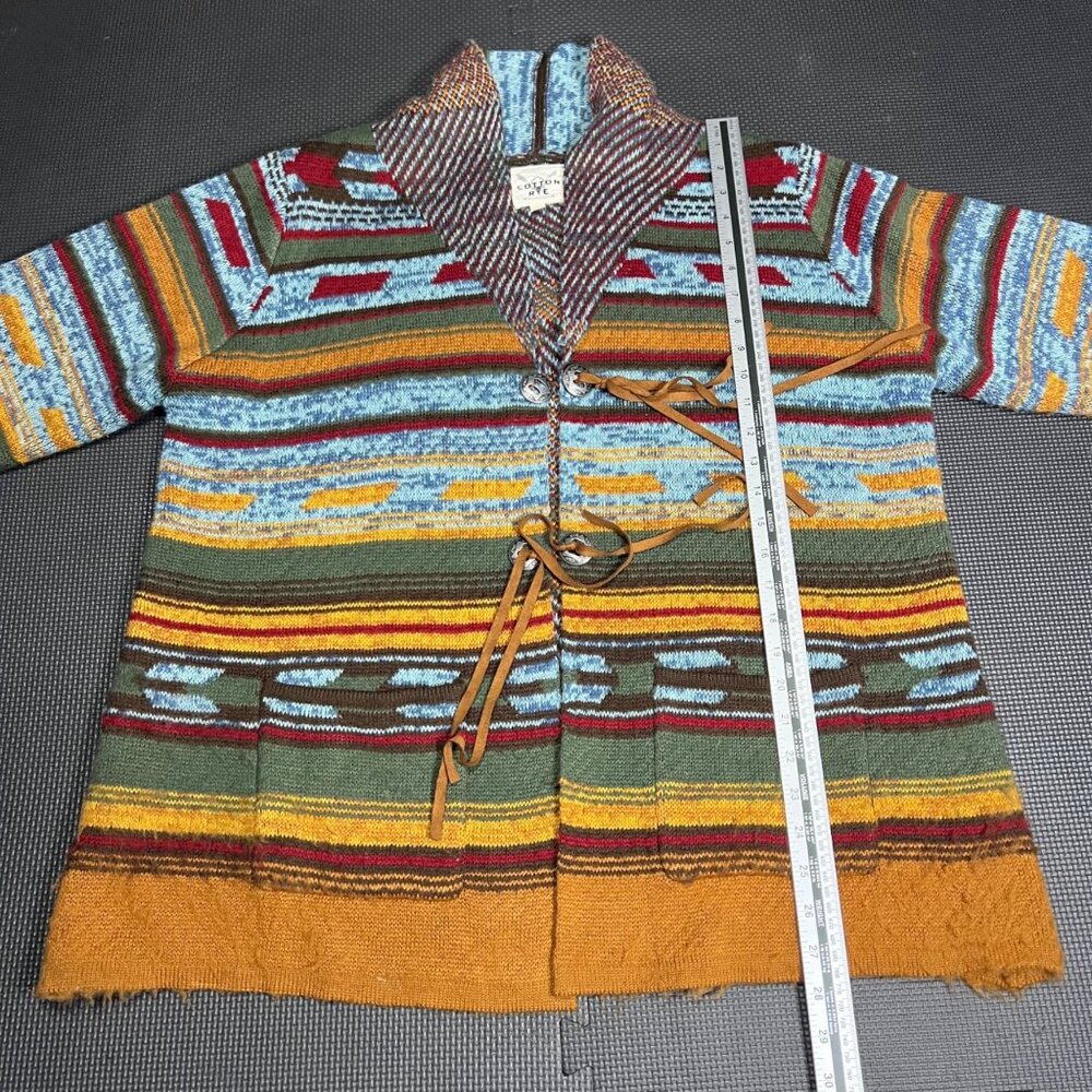 Cotton & Rye Multicolor Striped Knit Cardigan With Fringe Hem & Tie Closure XL - Picture 3 of 5